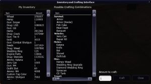 F9 crafting panel with recipe categories
