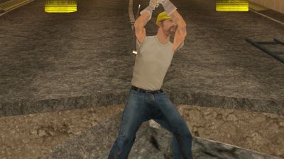A City Engineer swinging a pickaxe on a road job