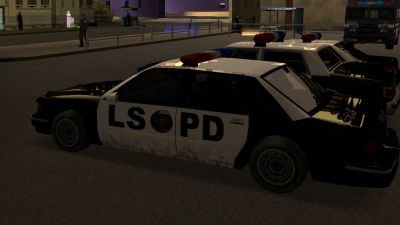 LSPD patrol cars parked on duty outside the station