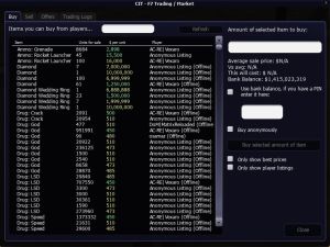 F7 Trading buy tab with market listings.