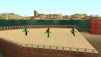 Players fighting over an open turf area