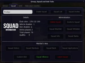 Squad tab panel