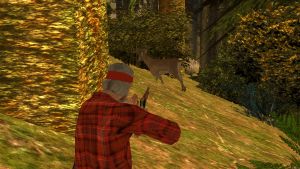 Hunter aiming at a deer target